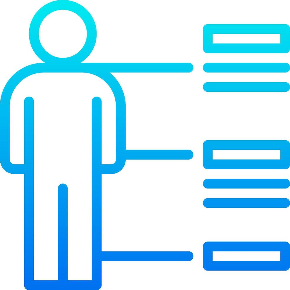 A person with a blue outline and a line connecting to other people vector