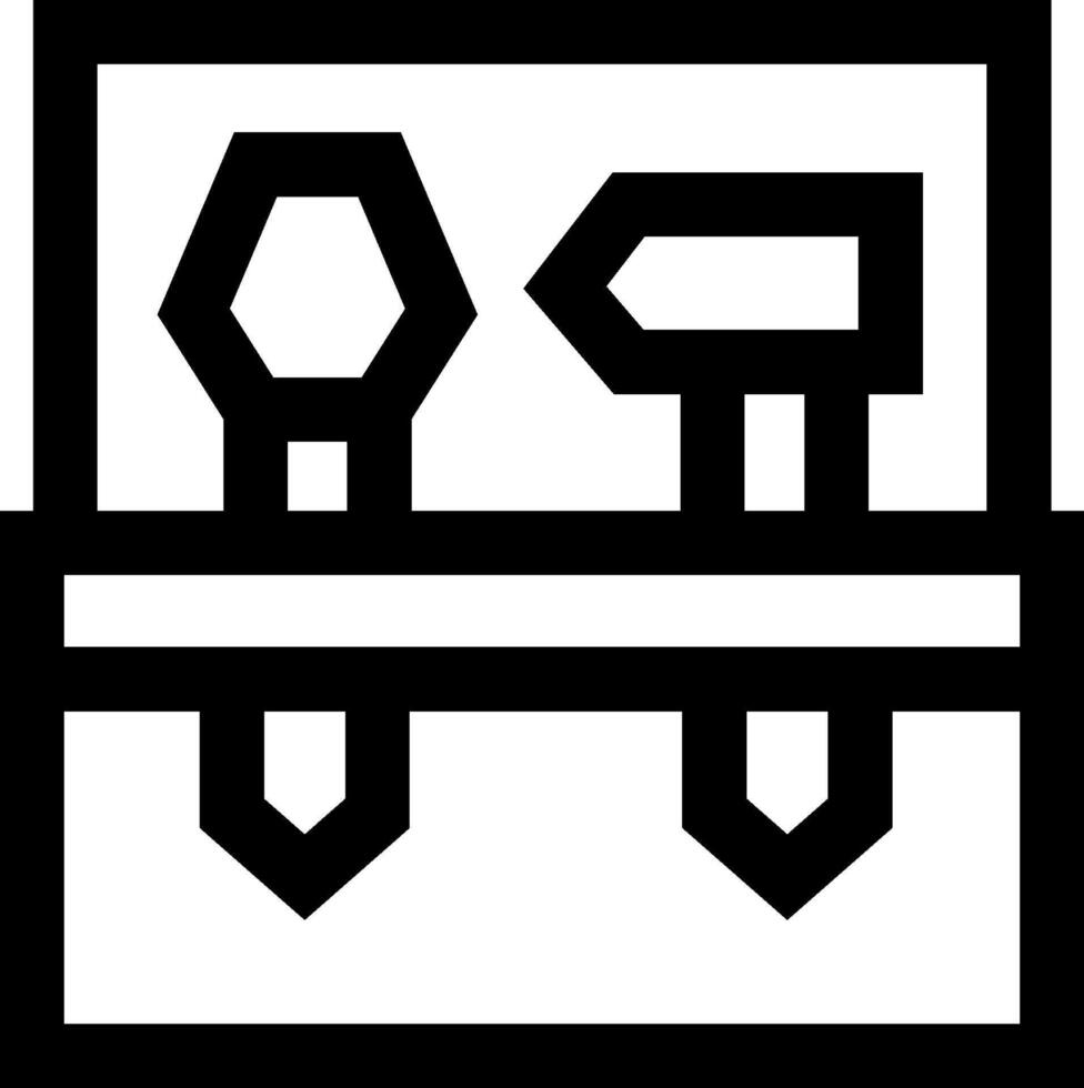 A black and white icon of two tools vector