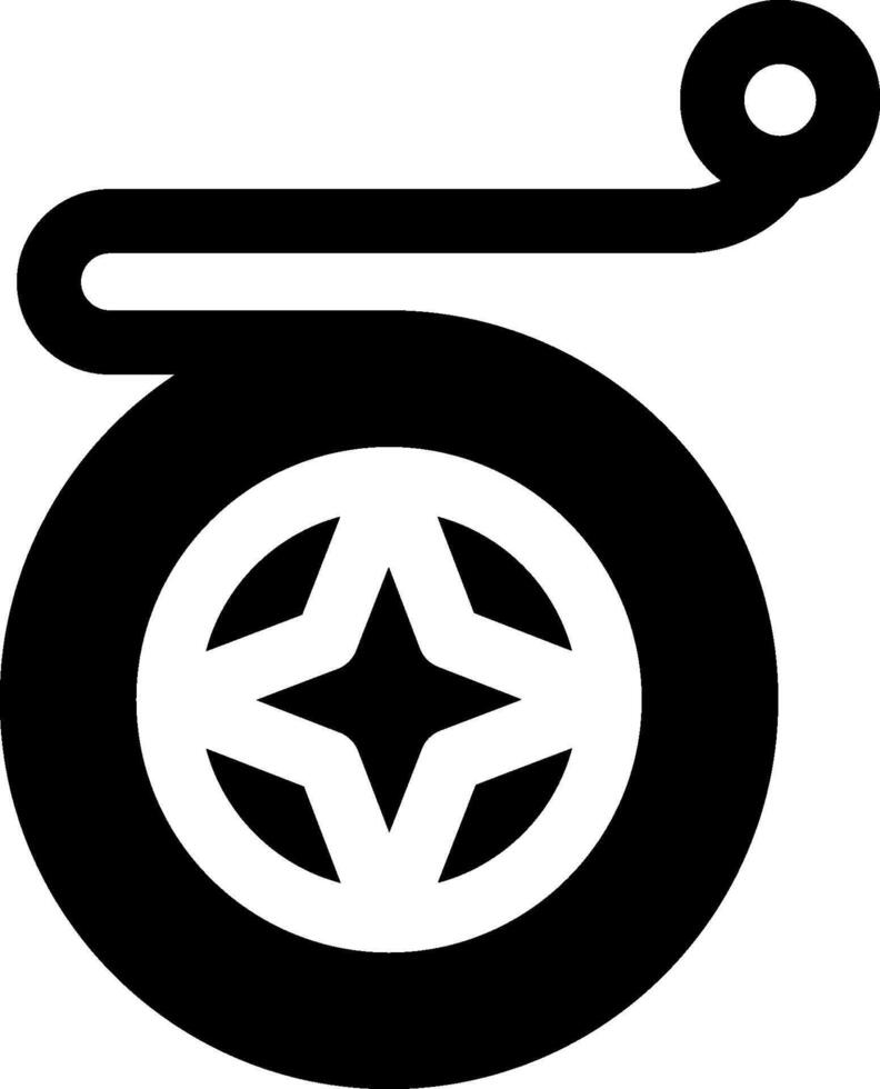 A black and white icon of a wheel with a star vector