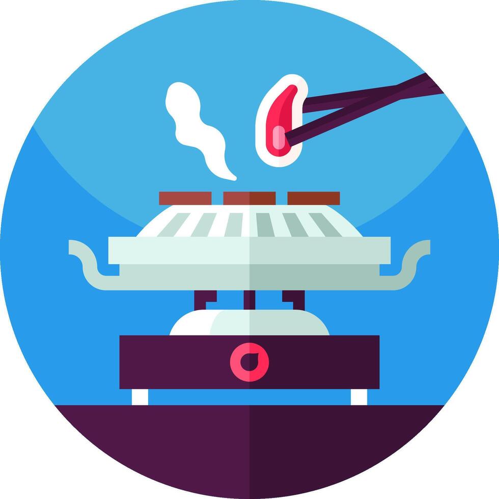 A flat icon of a hot dog being cooked on a grill vector