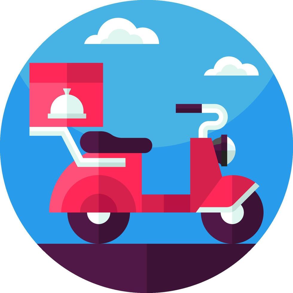 A red scooter with a box on the back vector