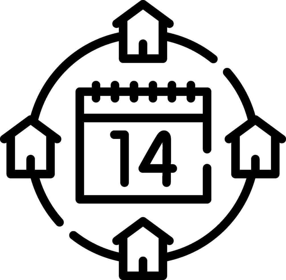 A black and white icon of a calendar and houses vector