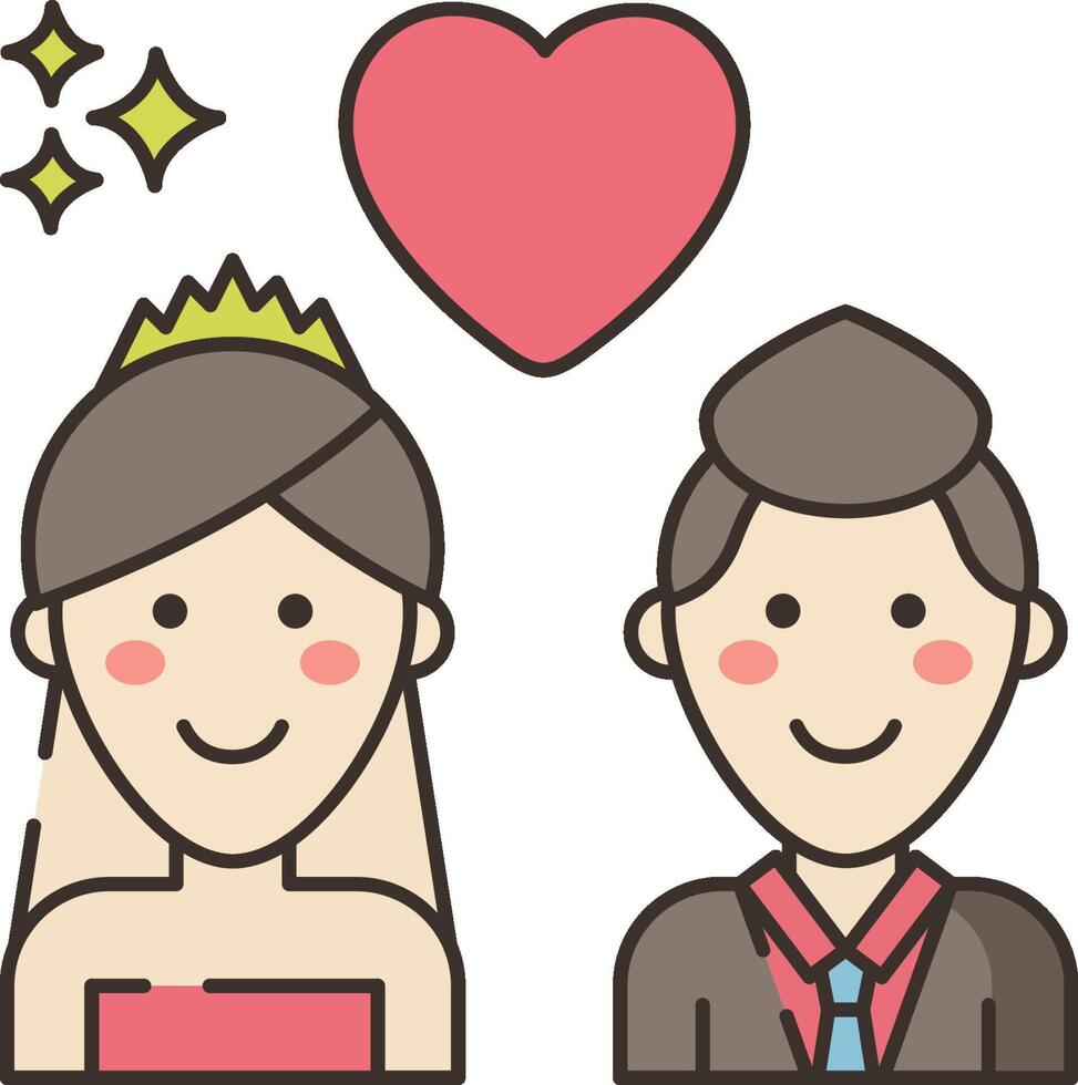 A cartoon couple with a heart and a bride and groom vector