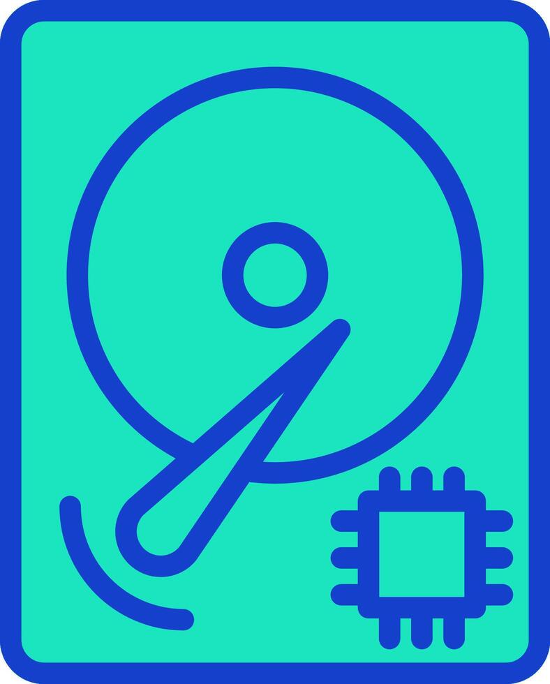 A blue icon with a disk and a computer chip vector