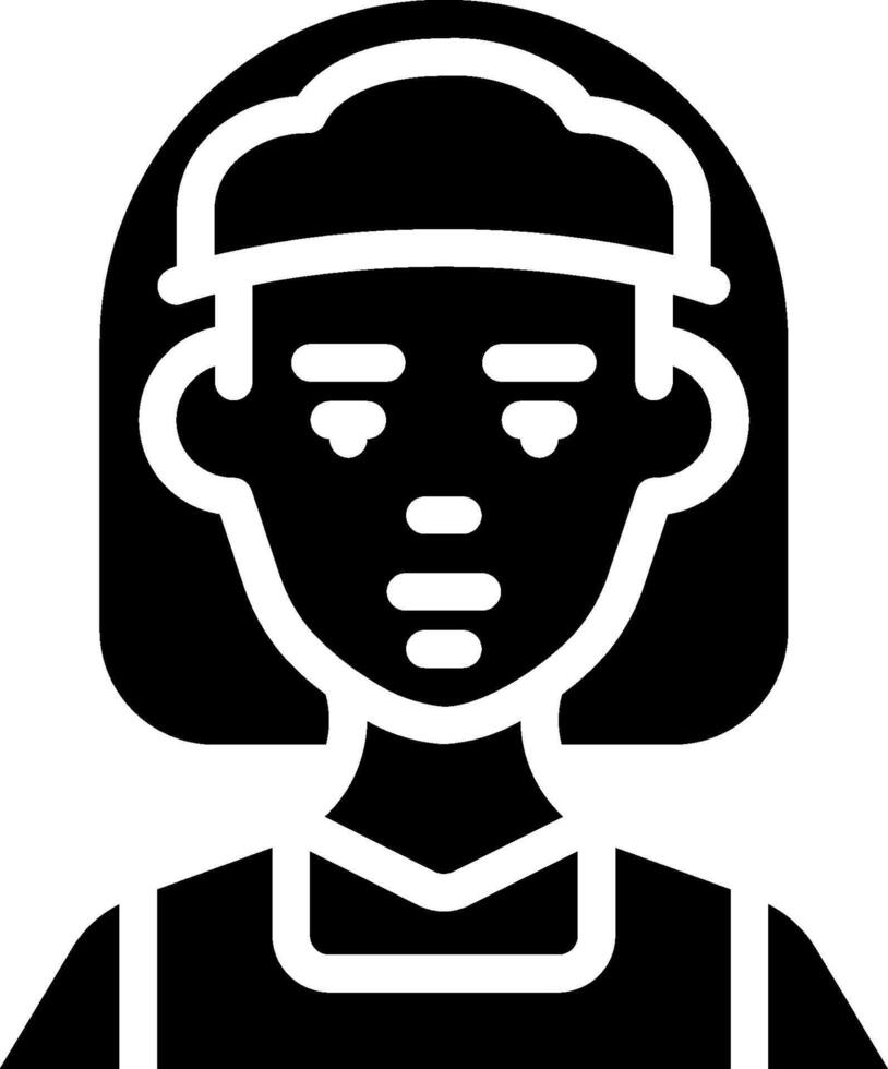 A black and white icon of a woman with a hat vector
