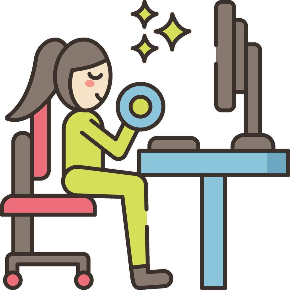 A woman is sitting at a desk with a computer vector
