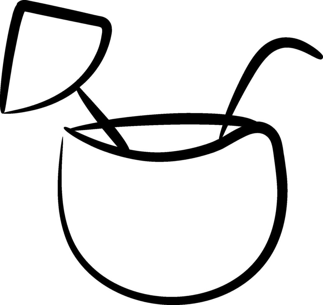 A black and white drawing of a coconut with a straw vector