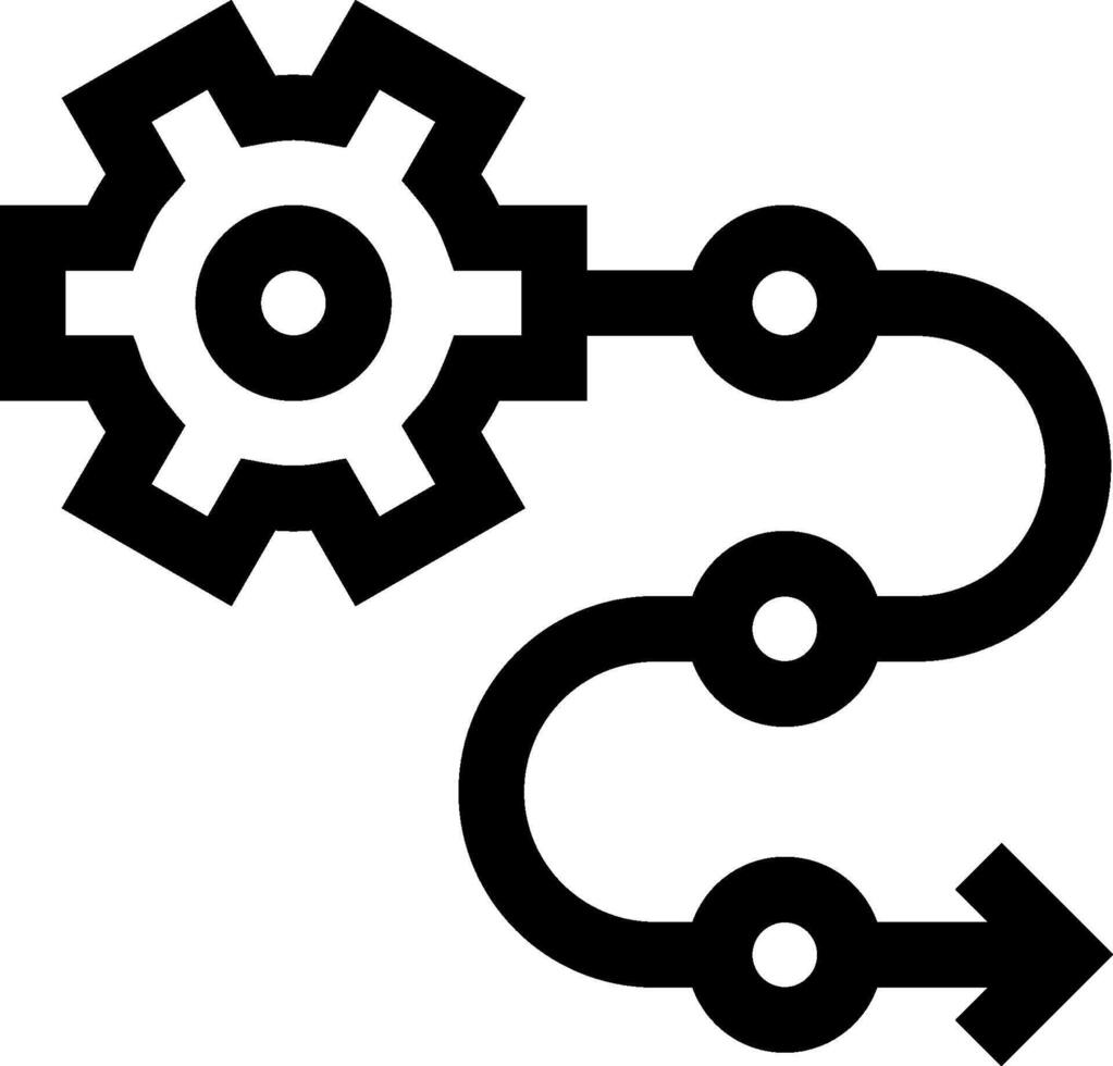 A black and white icon of a gear wheel vector