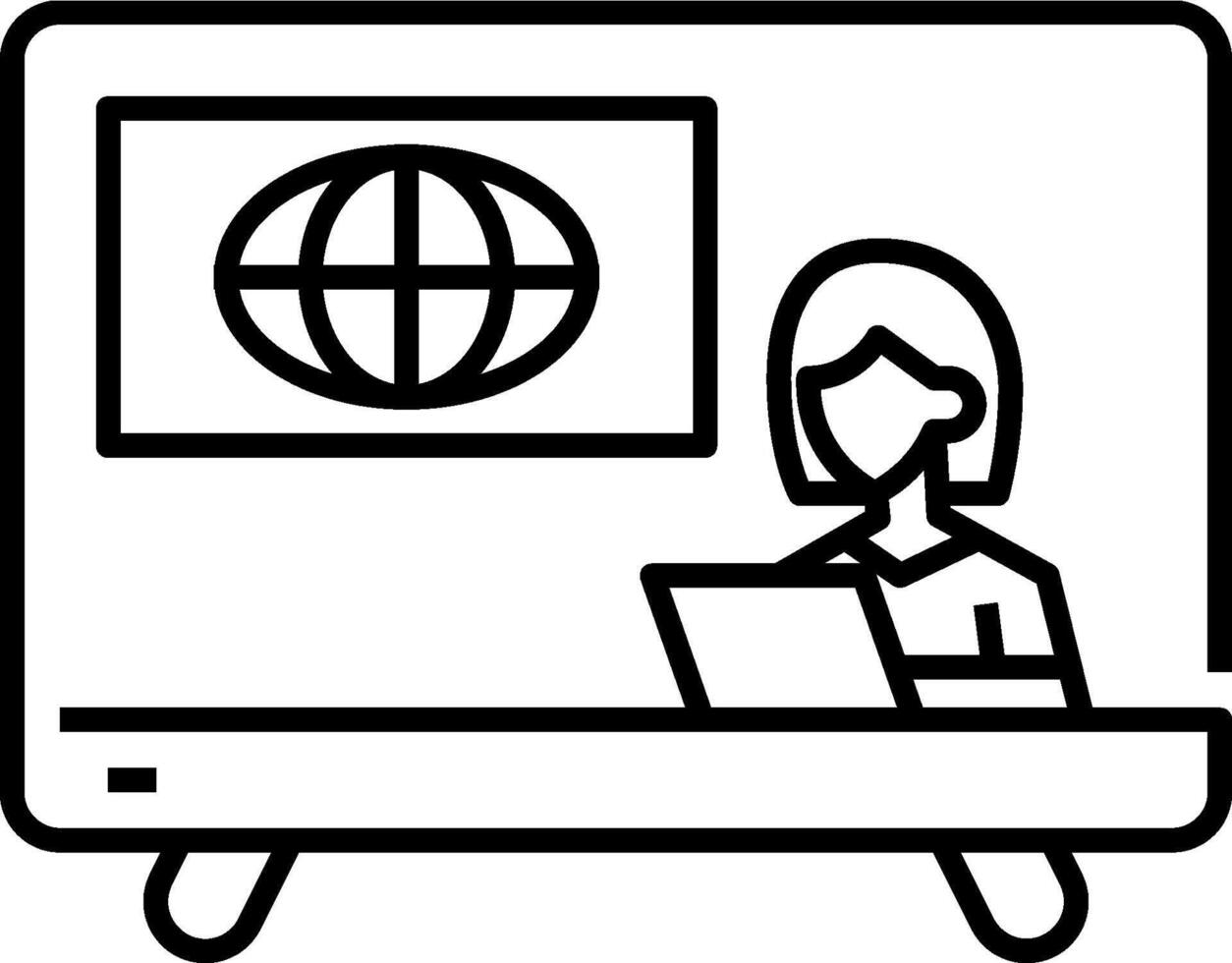 A woman is sitting at a desk with a laptop vector