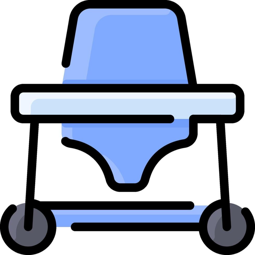 A blue high chair with wheels on it vector