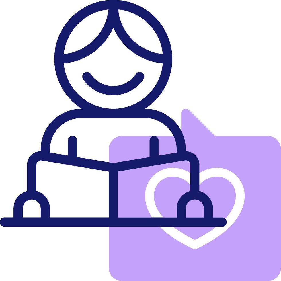 A person sitting at a table with a book and a heart vector