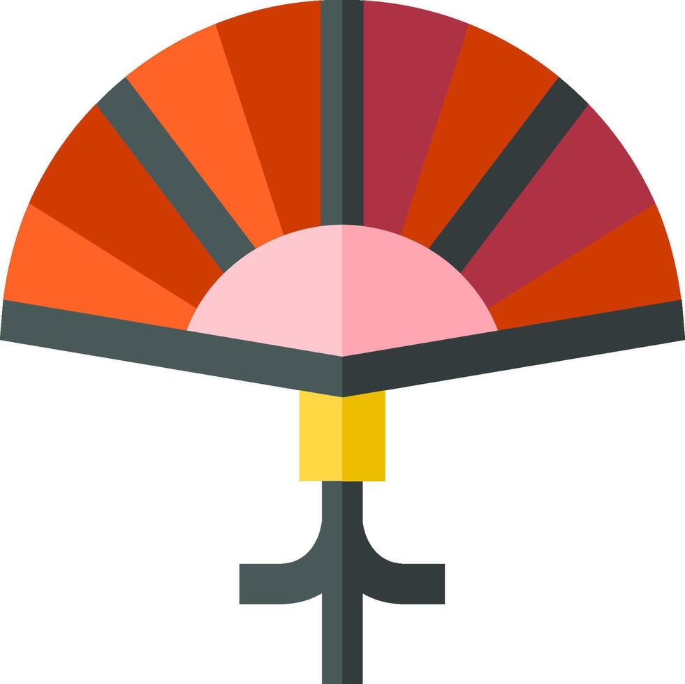 A red and orange fan with a yellow handle vector