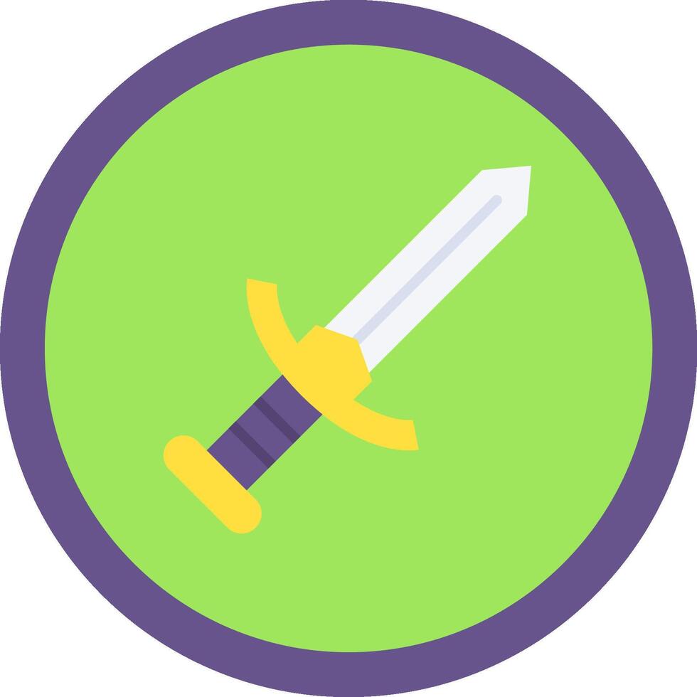 A green and purple button with a sword in it vector