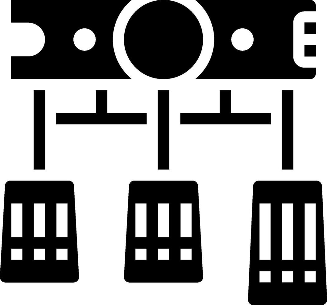 A black and white image of a computer with four keyboards 50742509 ...