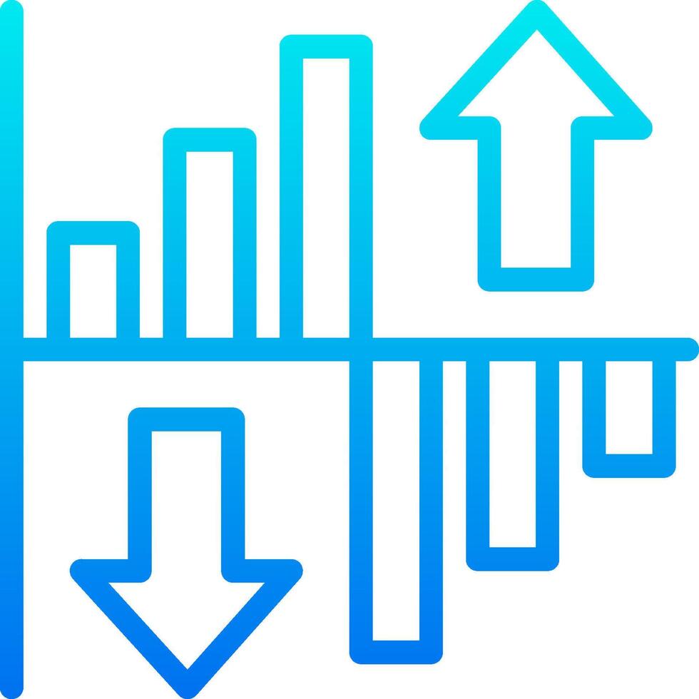 A blue and white icon with arrows and a graph vector