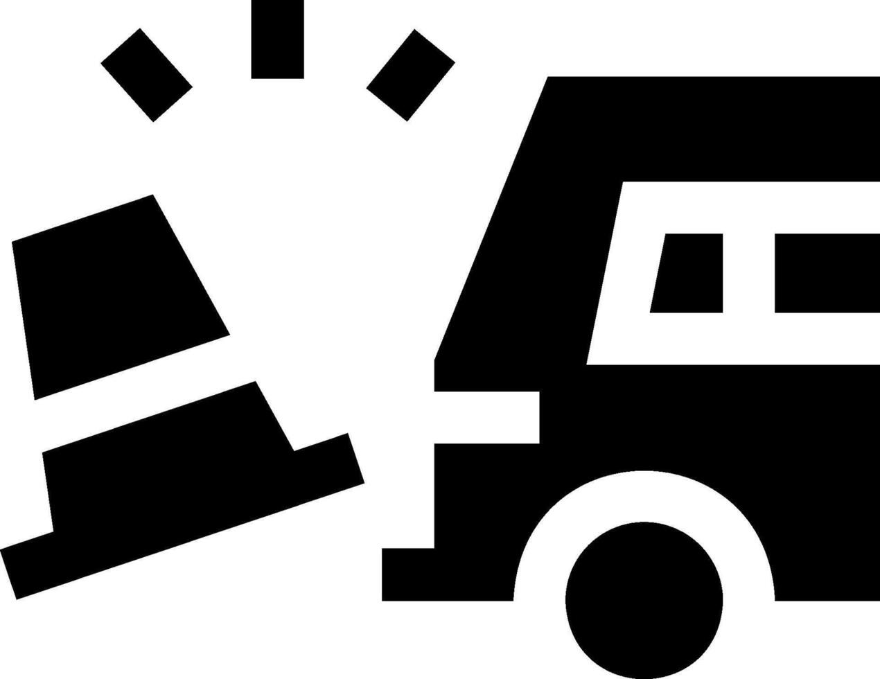 A black and white image of a van and a traffic cone vector