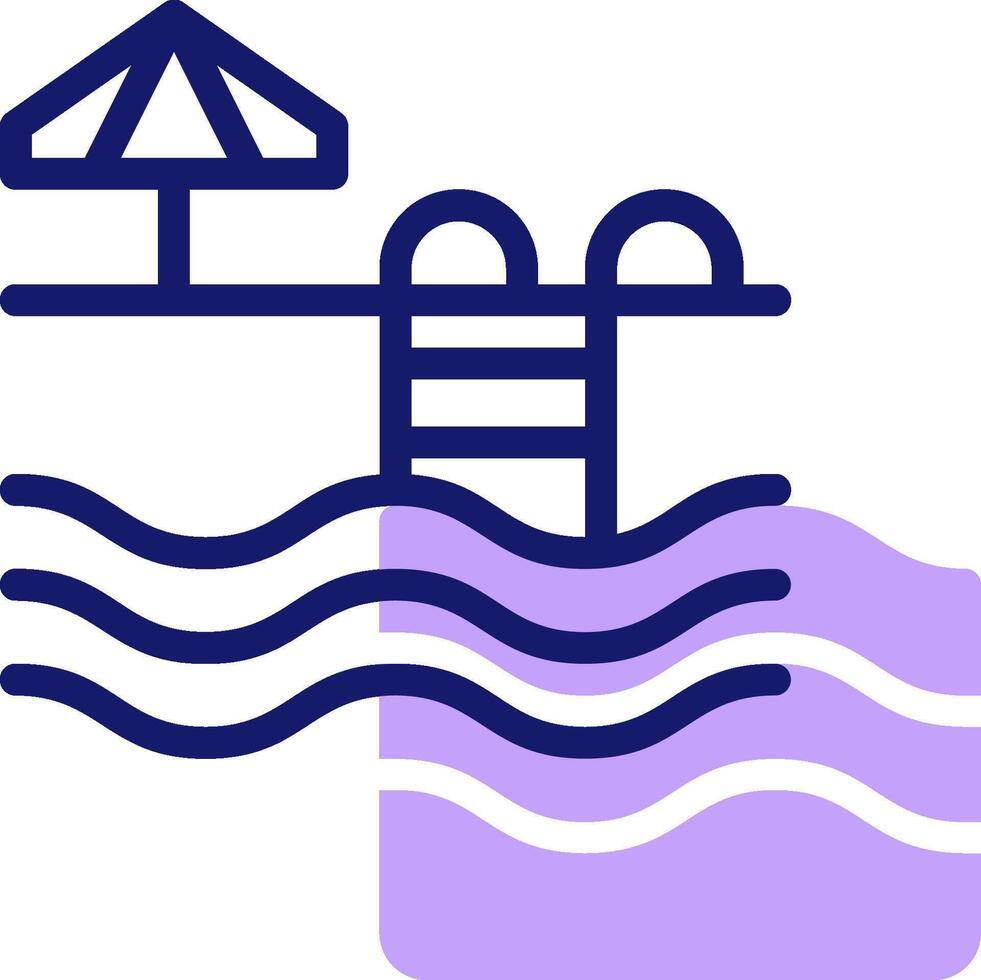 A blue and purple icon of a pool and umbrella vector