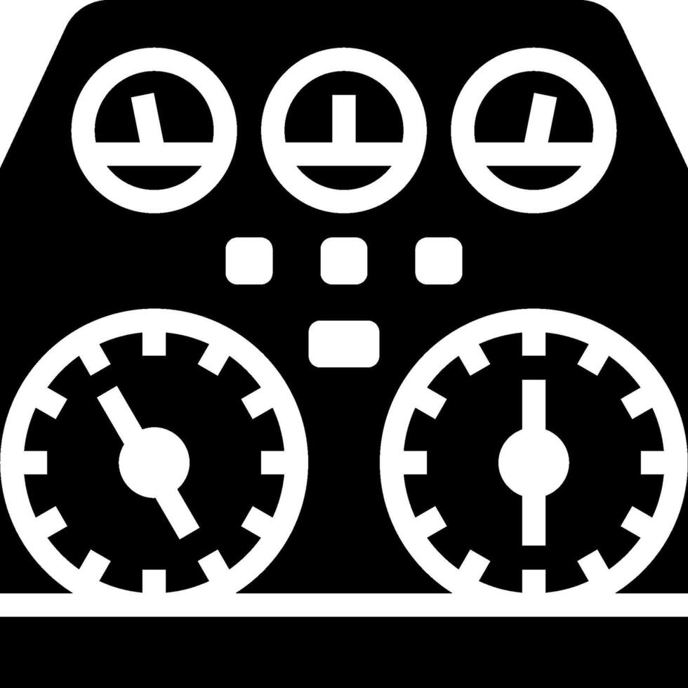 A black and white image of a dashboard with three gauges vector