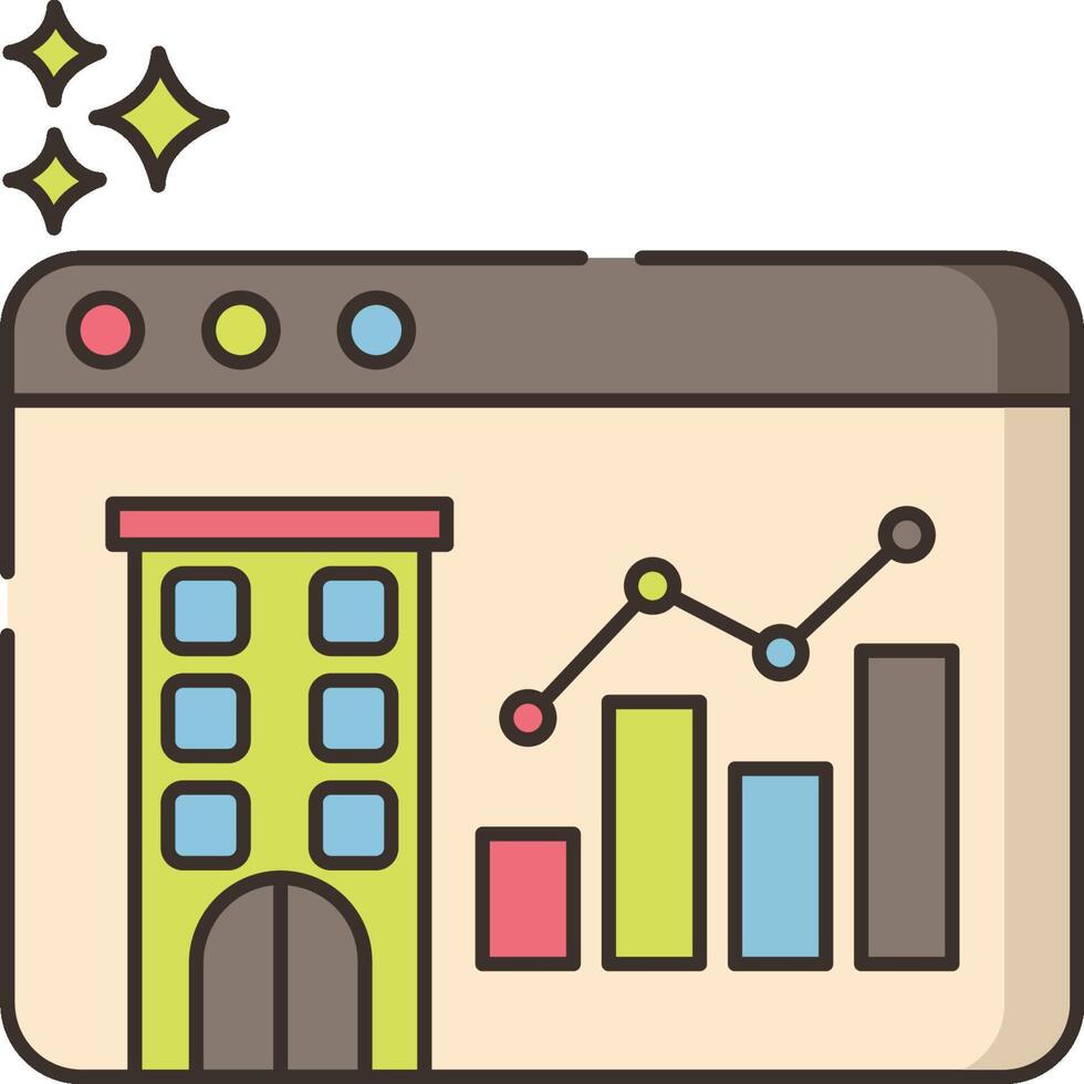 A flat icon of a building with a chart on it vector
