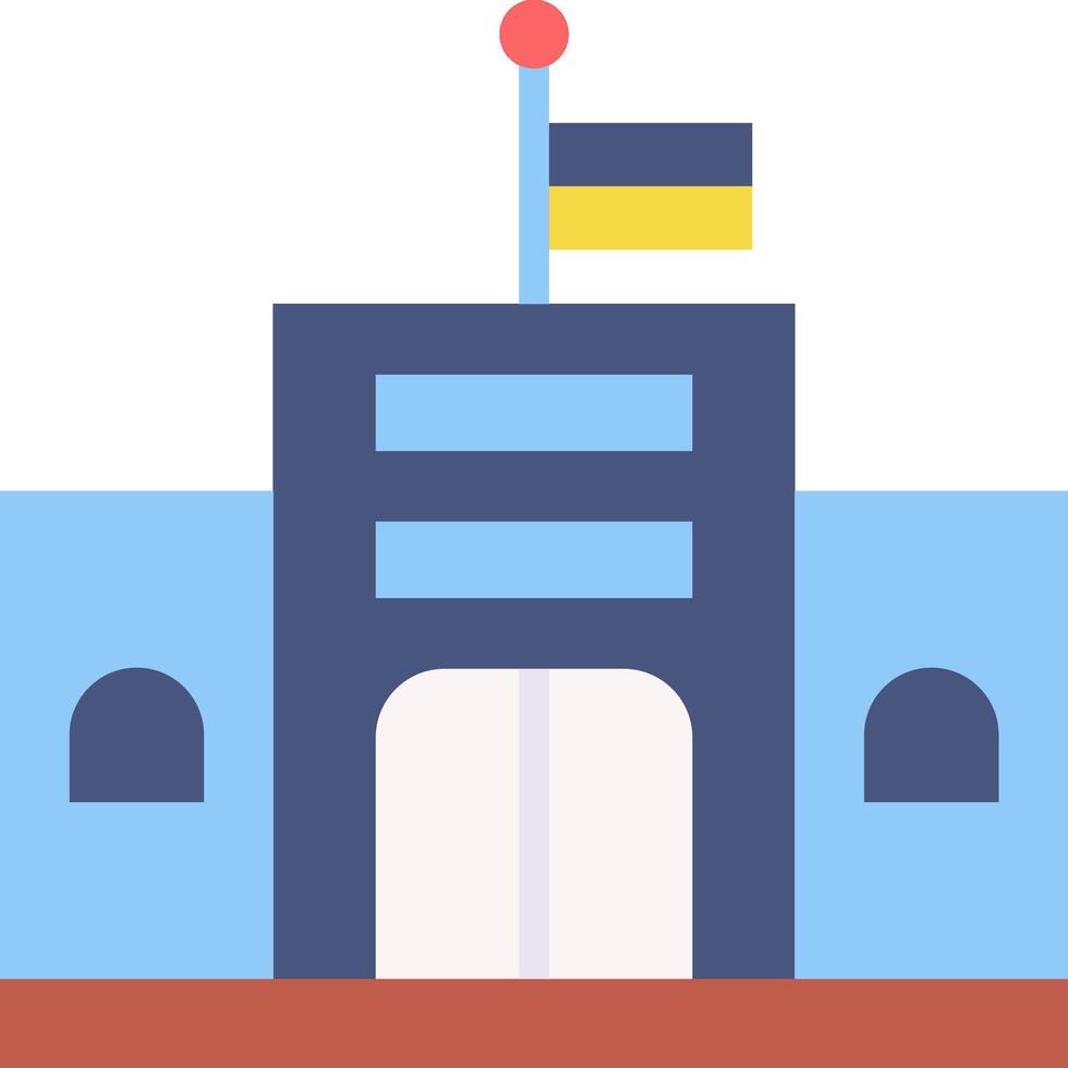 A building with a flag on top and a flag on the top vector