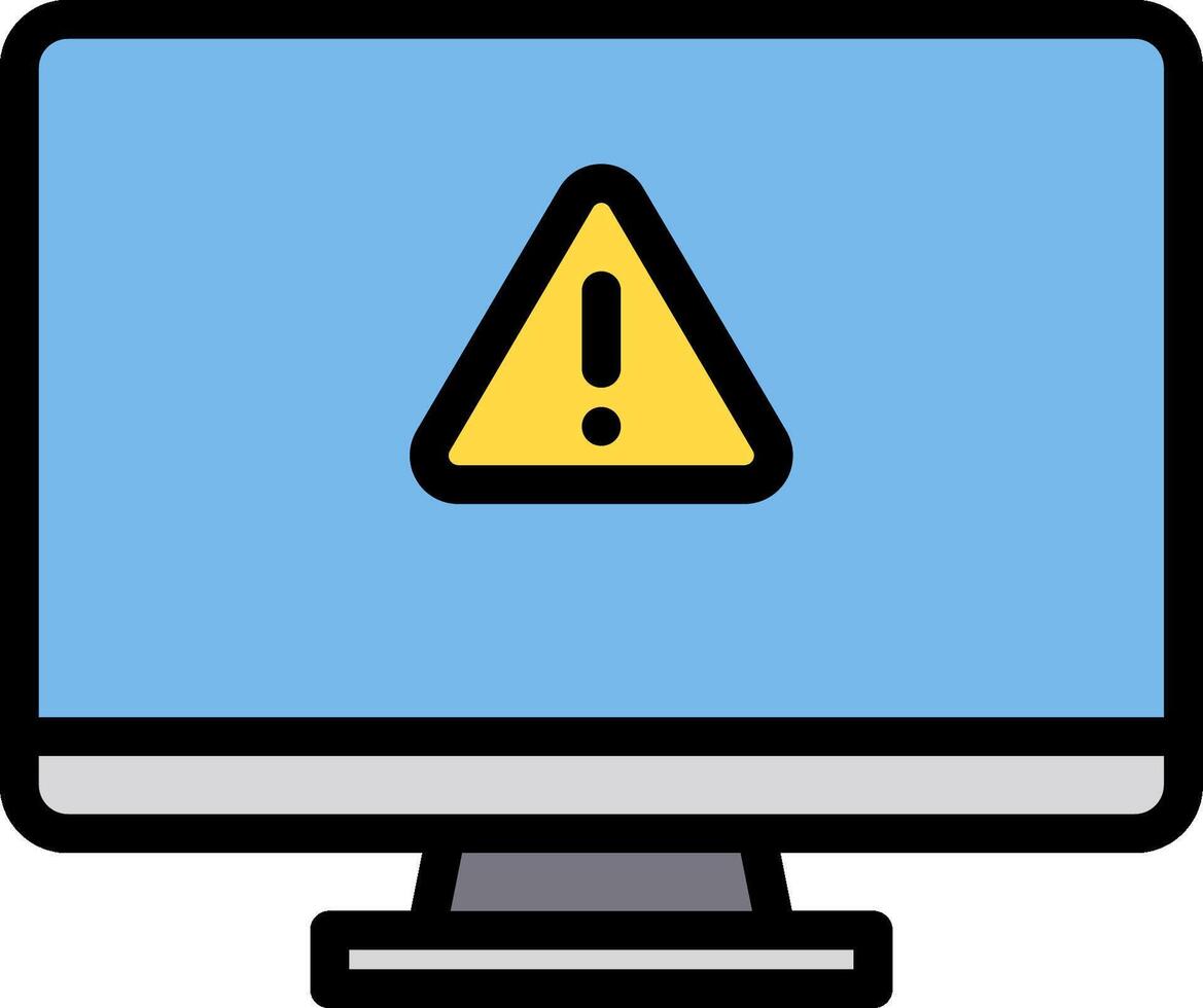 A computer monitor with a warning sign on it vector