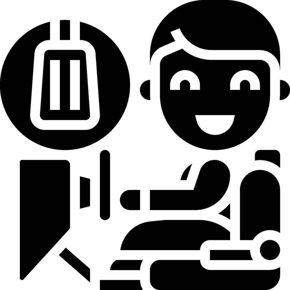 A black and white icon of a man sitting in a chair vector