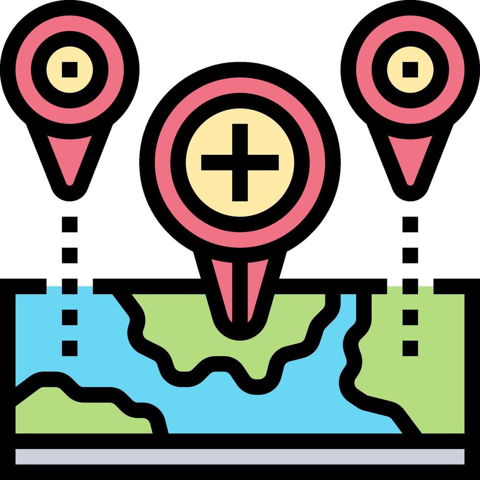 A map with two pins and a globe vector