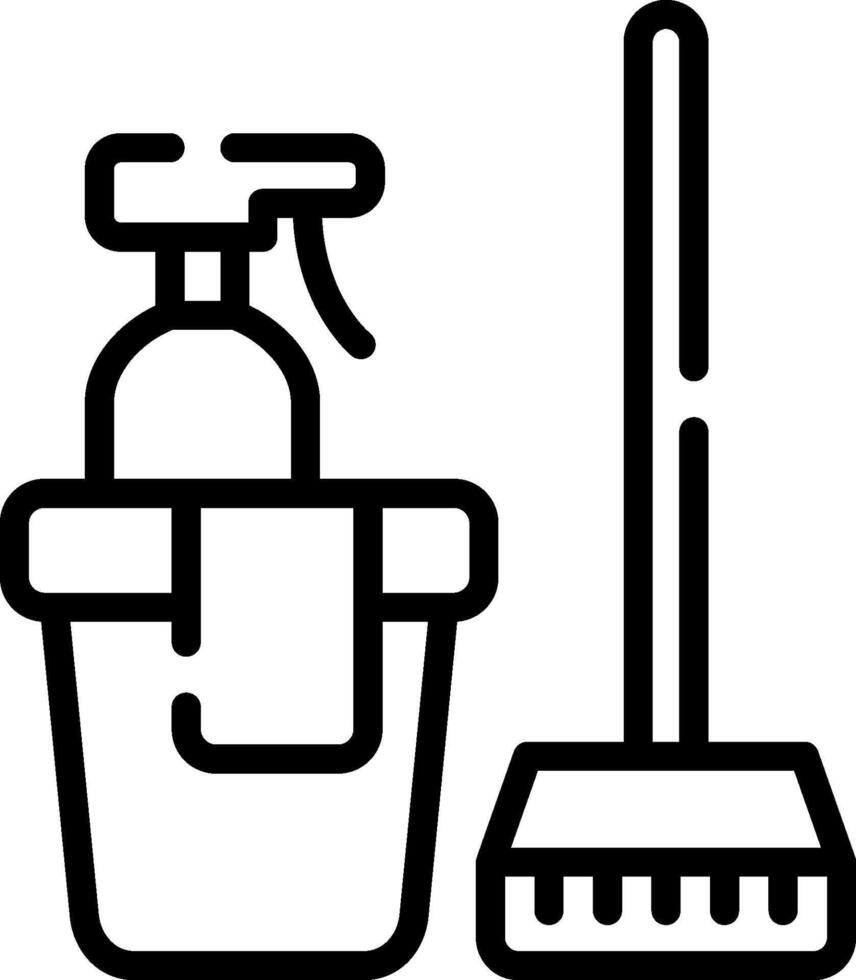 A black and white image of a bucket and mop vector