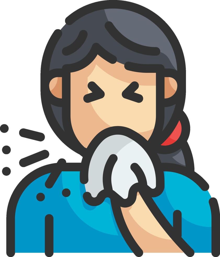 A woman blowing her nose with a tissue vector
