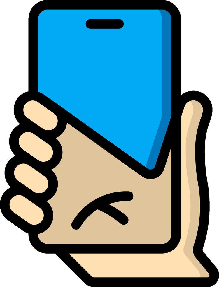A hand holding a phone with a blue screen vector