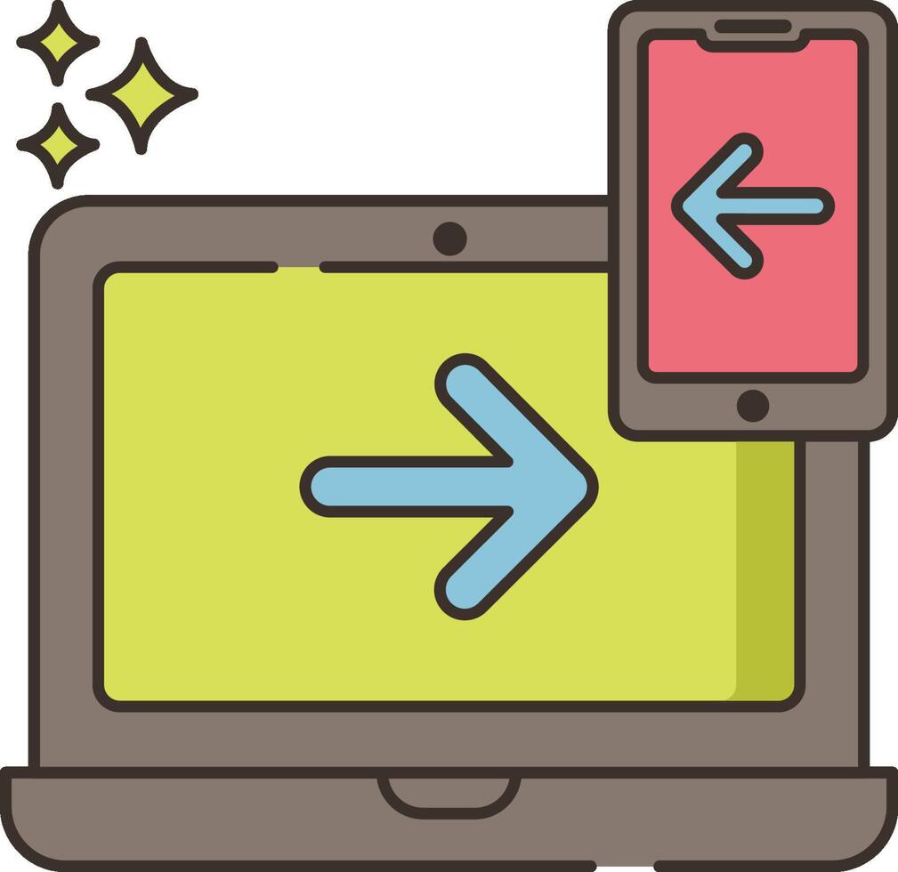 A laptop and a smartphone with an arrow pointing to it vector