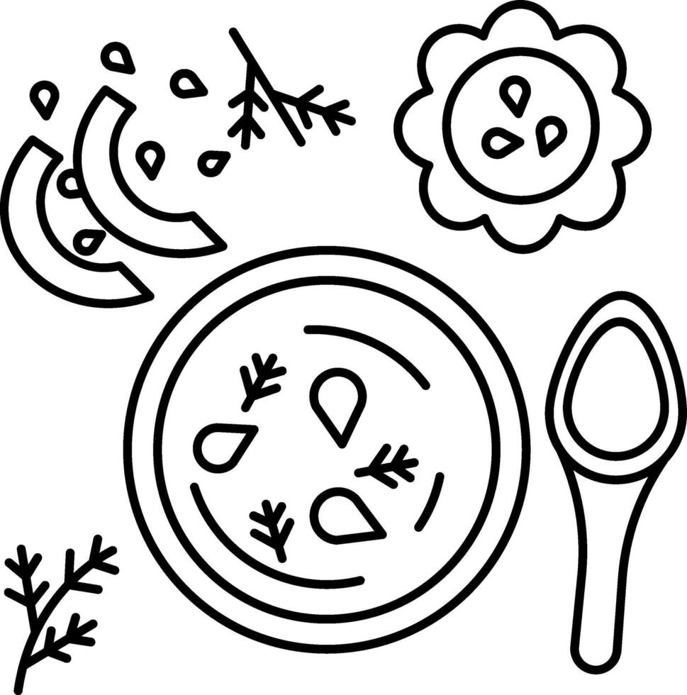 A black and white drawing of a bowl of soup vector
