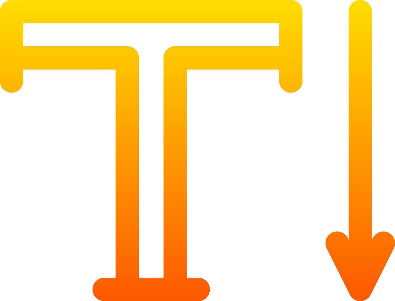 A yellow and orange letter t with an arrow pointing down vector