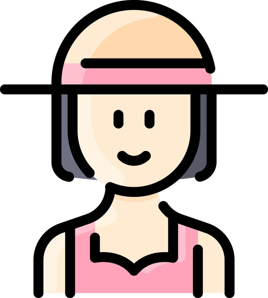 A woman wearing a hat and pink top vector
