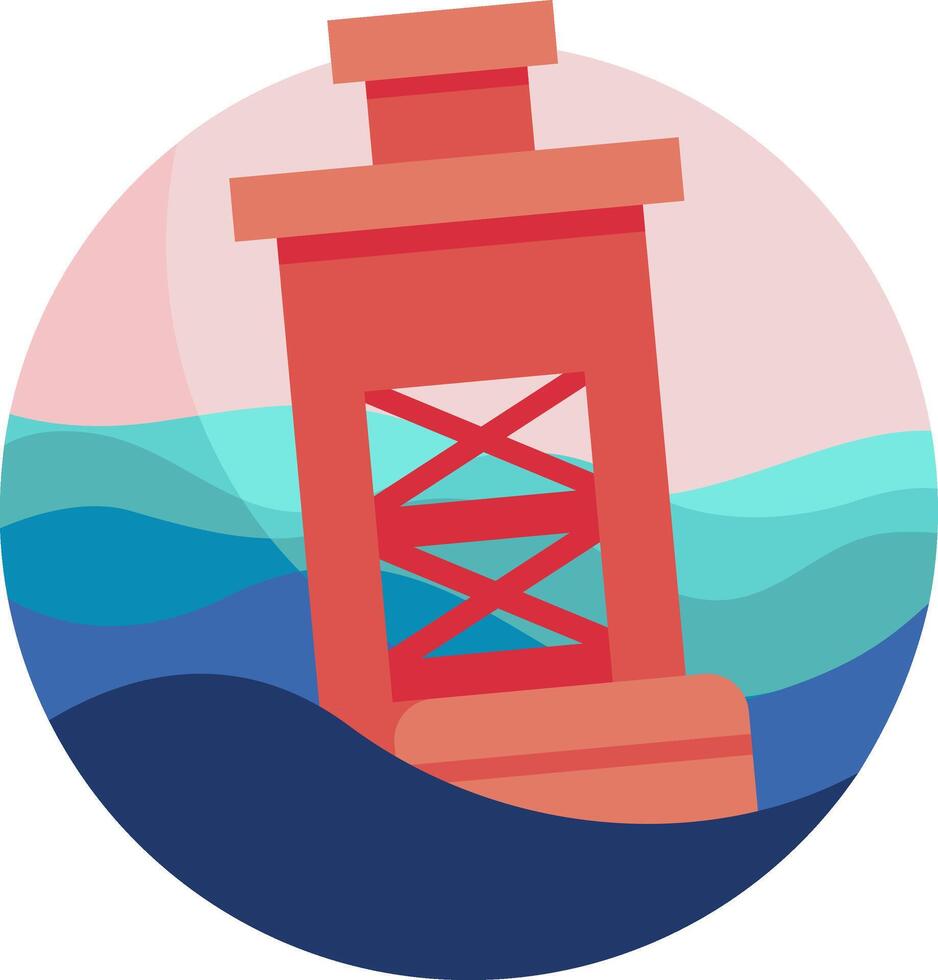 A red lighthouse in the water with a blue background vector