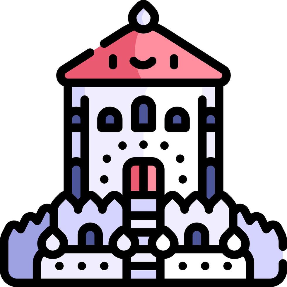 A castle icon with a red roof vector