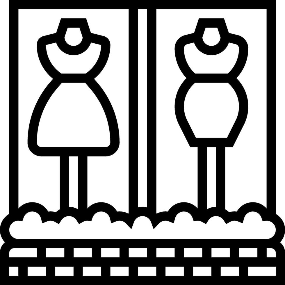 A black and white illustration of a mannequin and dress vector