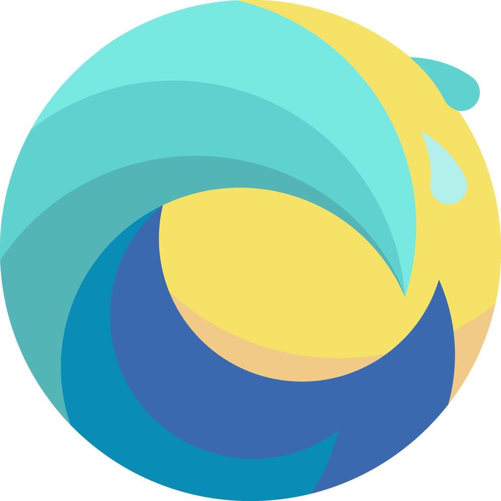 A blue and yellow logo with a wave vector