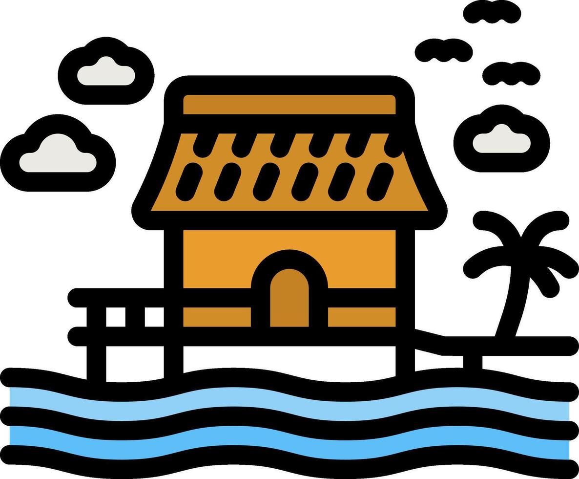 A house on a dock with palm trees and clouds vector