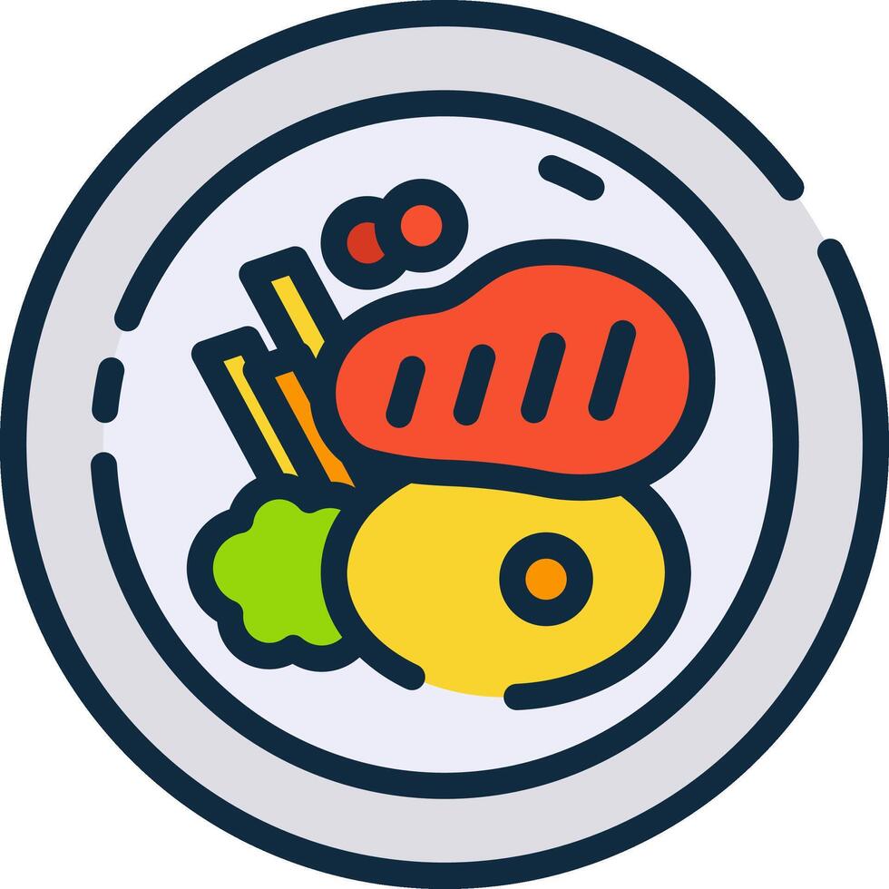 A plate with food and vegetables in it vector