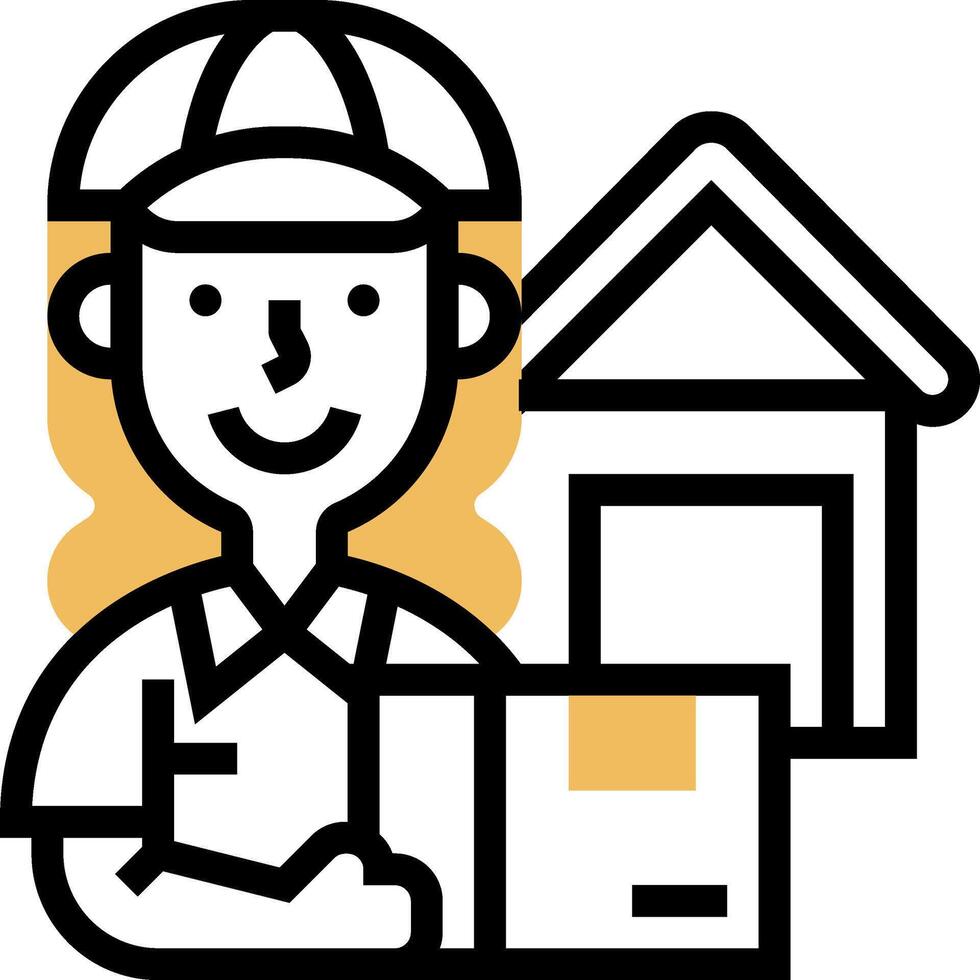 A delivery man holding a box and a house vector