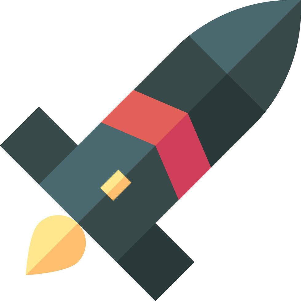 A flat icon of a rocket with a red and yellow stripe vector