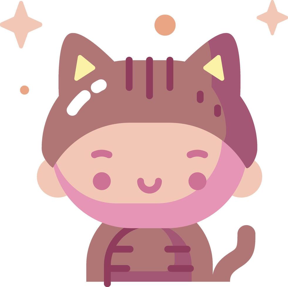 A cartoon cat with a pink hat and stars vector