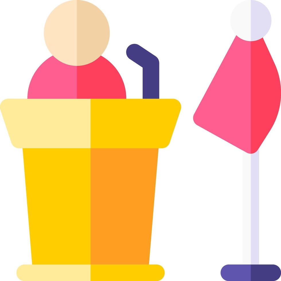 A man is standing in front of a podium with a microphone vector