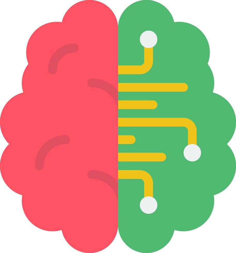 Two brain images with a circuit board in the middle vector