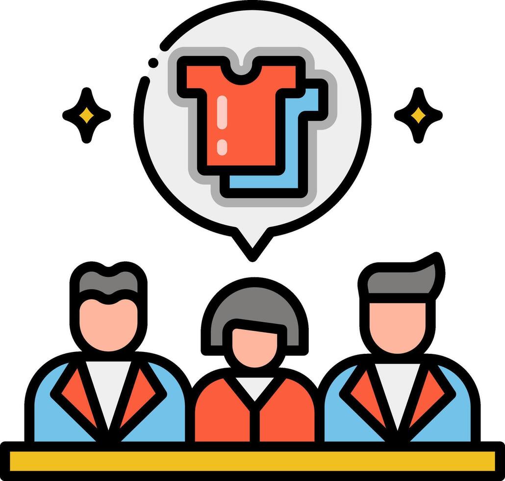 A group of people sitting at a table with a shirt on top vector