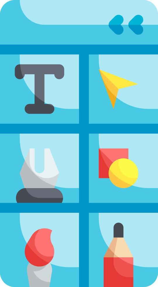A blue and white icon with various items vector