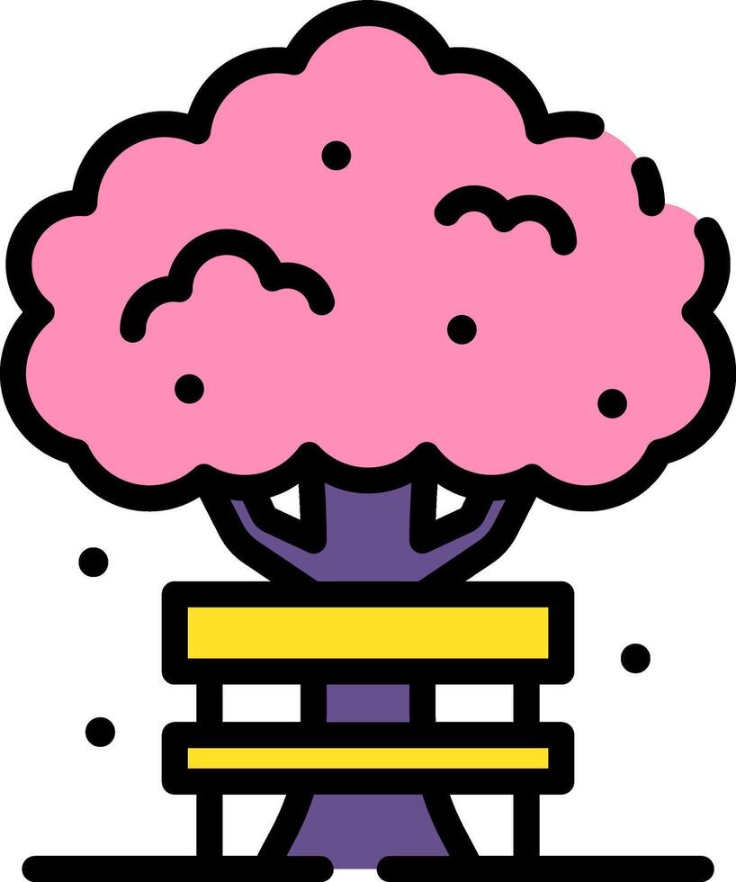 A pink tree with a bench under it vector