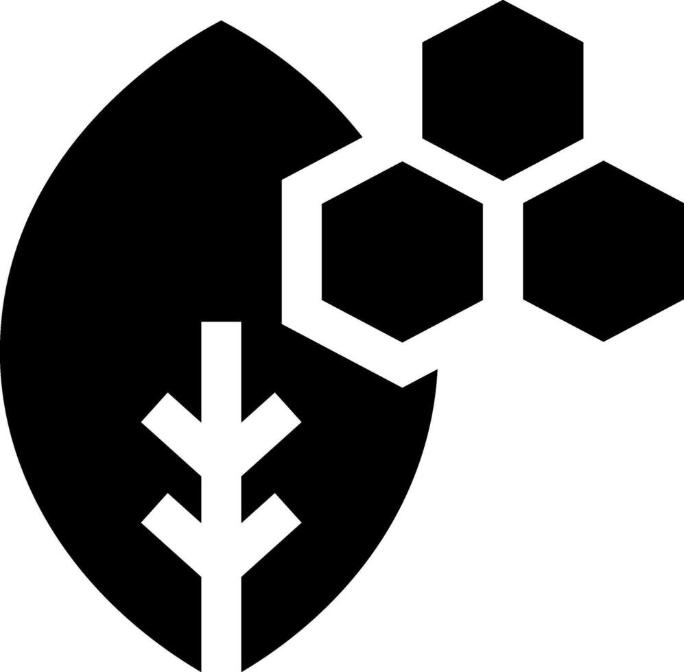 A black and white logo with a leaf and a hexagon vector