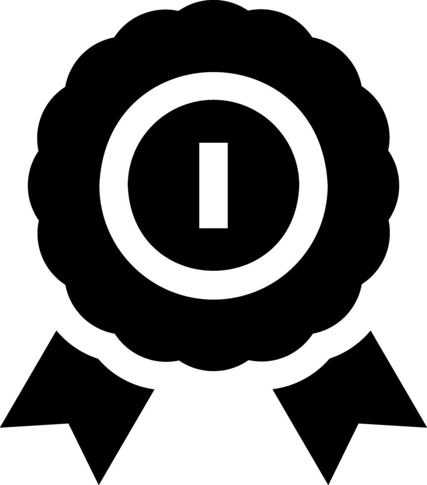 A black and white icon of a badge with a ribbon vector